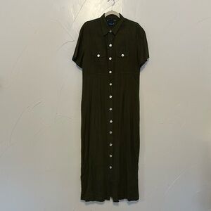 Vintage Studio Linen Blend Green Maxi Dress 12